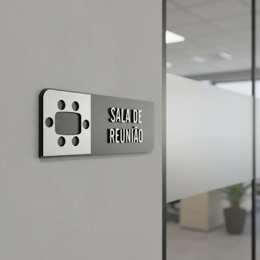Placa de Sinalização Indicativa MDF 3D - Sala de Reunião